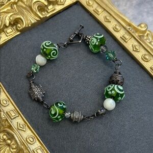 Artisan Green Glass Cake Bead Bracelet